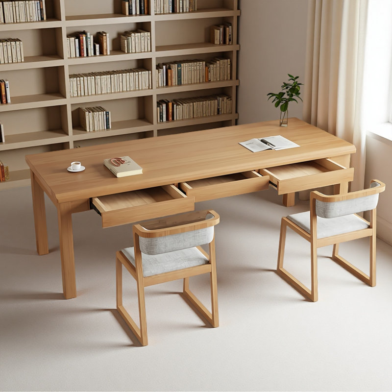 Burlywood Solid Pine Storage Rectangle Desk, 29.5" H x 70.87" W x 19.7" D