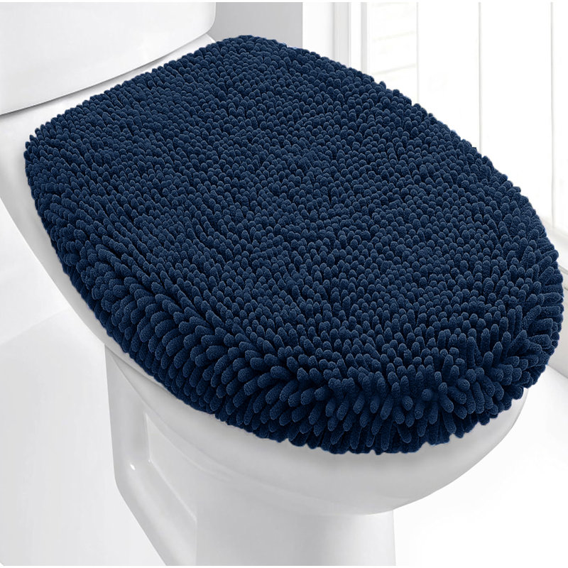 18"X18" - Navy Blue Soft Cozy Plush Chenille Toilet Seat Cover, Navy