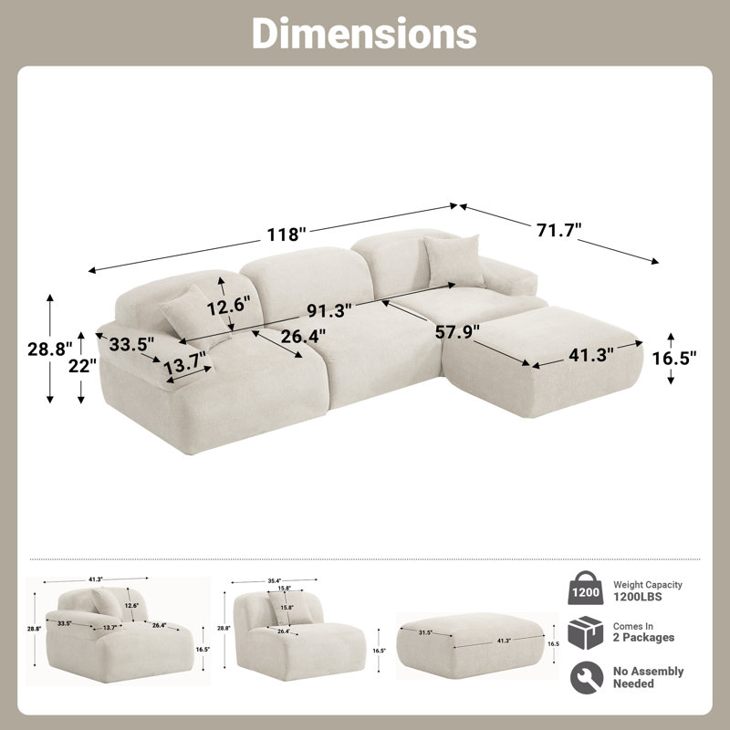 Canapé modulaire 118,5 po Comfy Cloud, Chenille beige