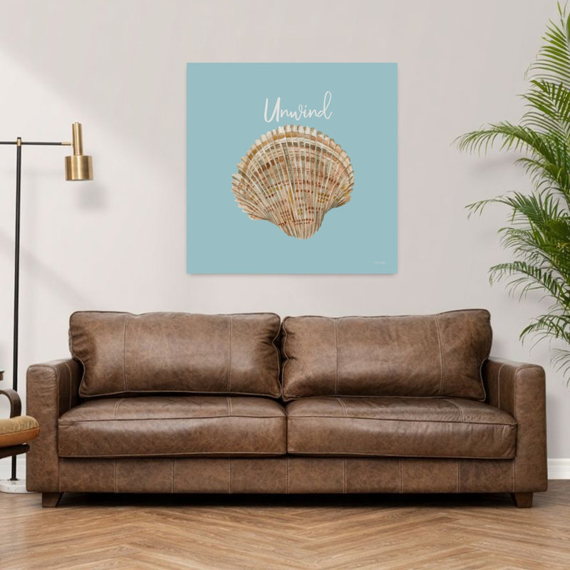 «Unwind Seashell», art abstrait de paysage côtier, H 36 po x l 36 po