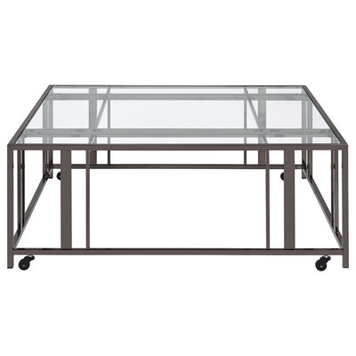Square Glass Top Coffee Table with Casters