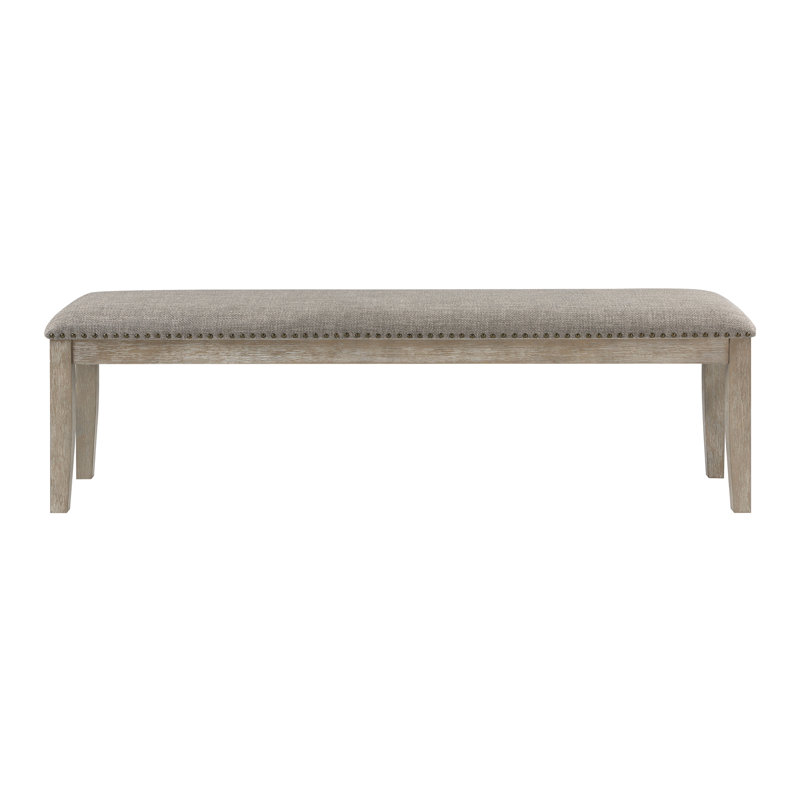 Banc de salle à manger rembourré en tissu traditionnel, garniture cloutée, finition bois et gris | Idée de cadeau, Gris clair