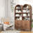 Storage Bookcase, Arched Bookcase With Doors, Wood Bookshelf For Bedroom, Study, Living Room, Walnut-1547578443