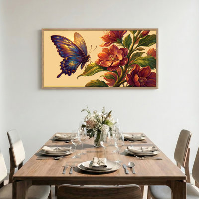 Tableau encadré sur toile « Papillon et fleur », 122 x 61 cm (48 x 24 pouces), 1 pièce