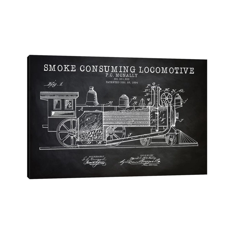 Smoke Consuming Locomotive, 1894 by PatentPrintStore - Wrapped Canvas Print, 66.04 cm H x 45.72 cm W x 3.175 cm D