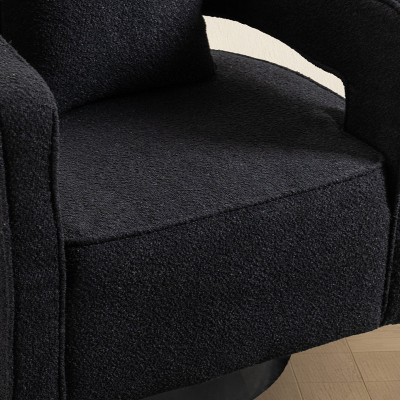 Fauteuil demi-tonneau moderne pivotant avec dossier ouvert, Bouclé noir