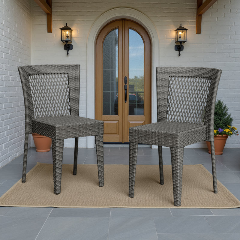Ensemble de 2 chaises de patio d'extérieur en osier empilables avec structure en fer et dossier ouvert, Gris