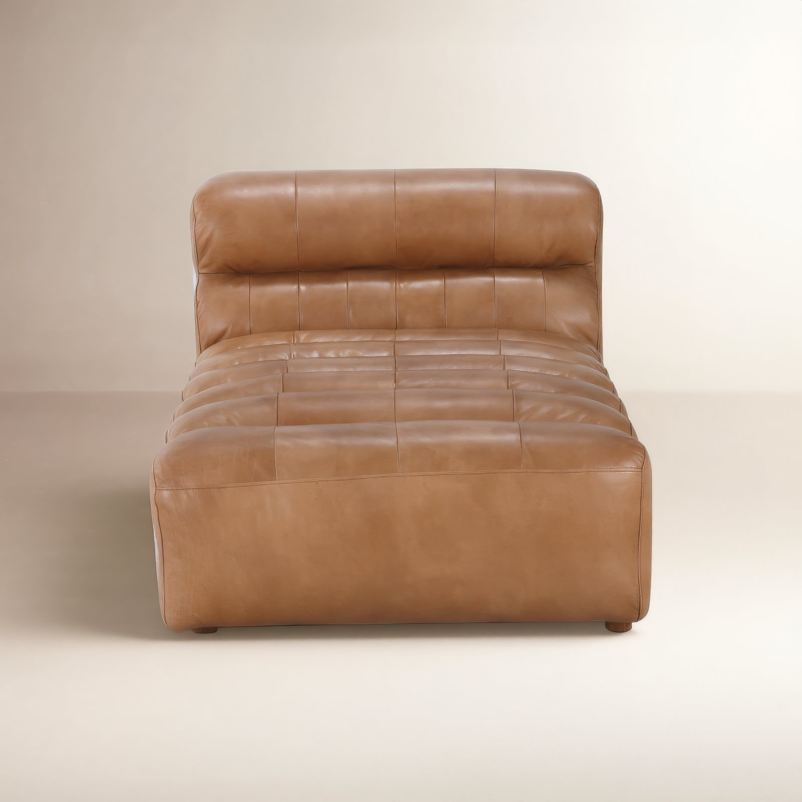 Anya Upholstered Chaise Lounge, Tan Top Grain Leather
