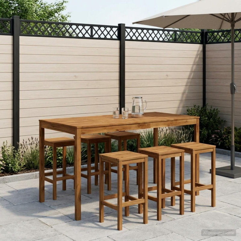 Acacia Solid Wood Outdoor Bar Table, 105cm H x 196cm W x 100cm D, Natural