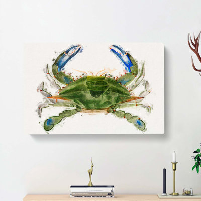 Green And Blue Crab by J.E. De Kay - Wrapped Canvas Painting