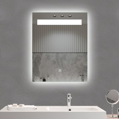 LED Lighted Vertical/Horizontal Wall Mounted Frameless Rectangle Bathroom Makeup Vanity Mirror / Touch Switch / Waterproof / Dimmable / 3 Color Lights -  Orren Ellis, 1149FC22FADD46DF9F29715A664C8E1E