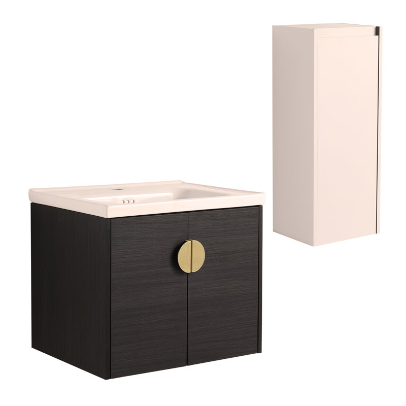 Meuble-lavabo mural 24 po avec lavabo en céramique et armoire latérale, portes
