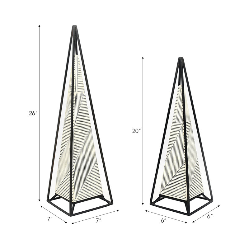 Sagebrook Home 2-Pieces 26/21" Carlisle Large Black And White Pyramids