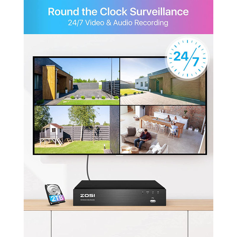 4K 8CH PoE NVR Security Camera System 2TB HDD, 8MP POE Cameras Outdoor with Spotlight, 2-Way Audio