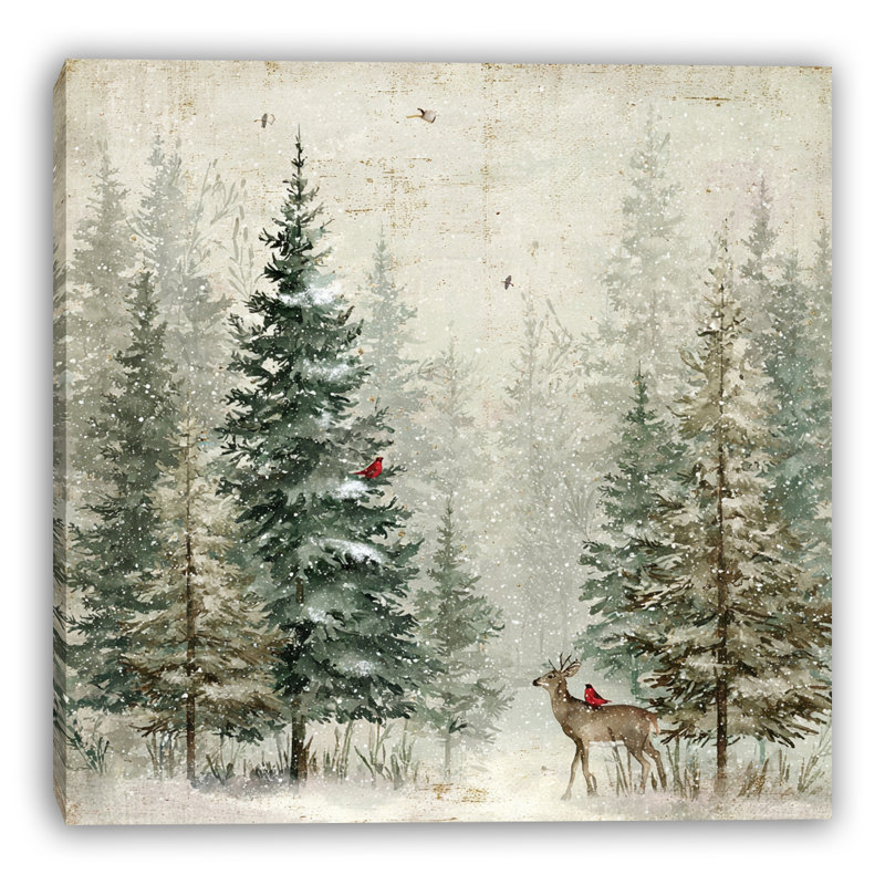 «Snowy Pines on Linen», art mural sur toile tendue, H 30 po x l 30 po