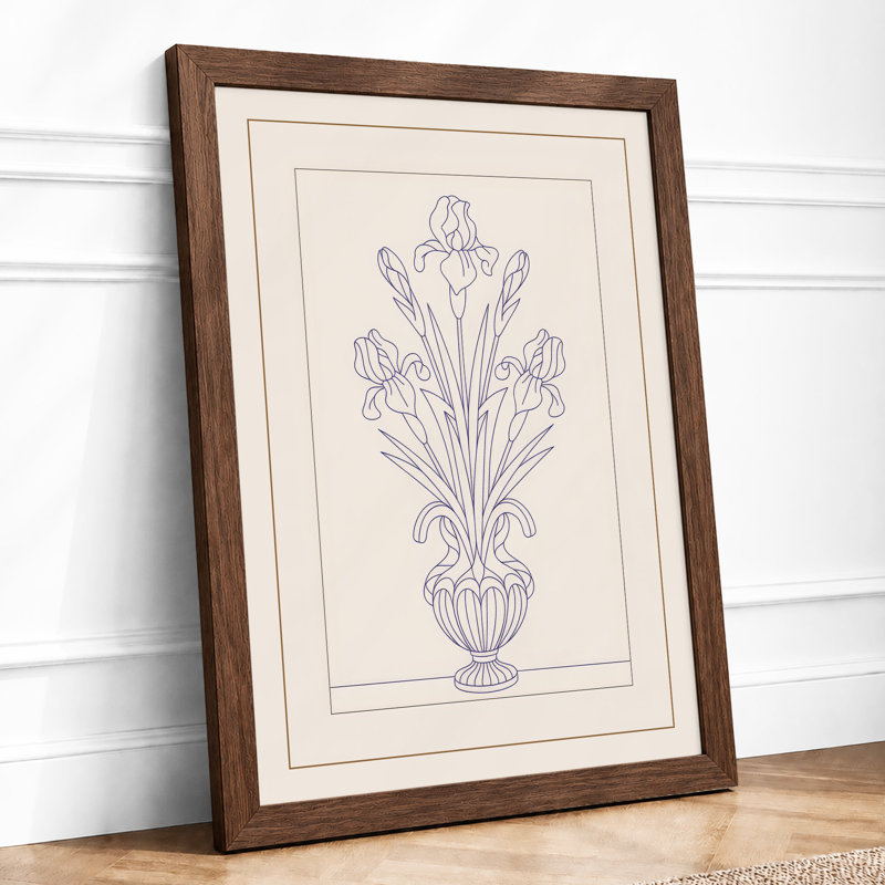 Irises in Classical Urn Botanical - Framed Print, A2 - 59.4 x 42.0 cm, Walnut