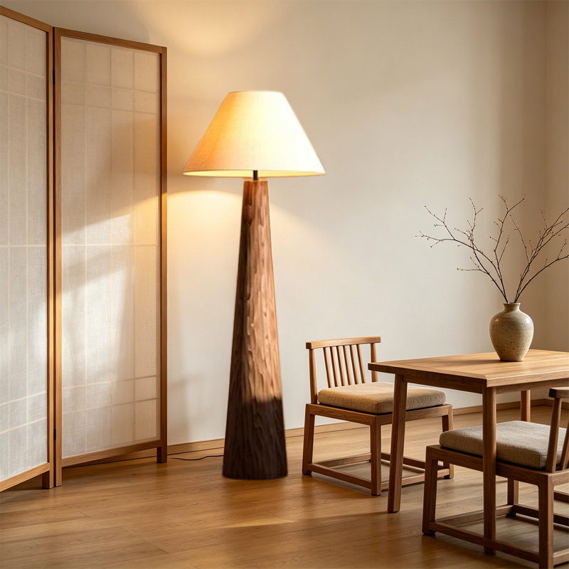 Beige-blanc + lin brun + lampes sur pied de forme libre en bois massif