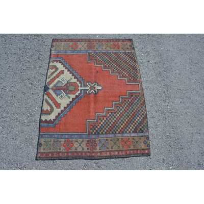 Oushak Rugs, Boho Rug, Neutral Rug, Blue Statement Rug, Vintage Rug, Turkish Rug, 4x3 ft Small Rugs
