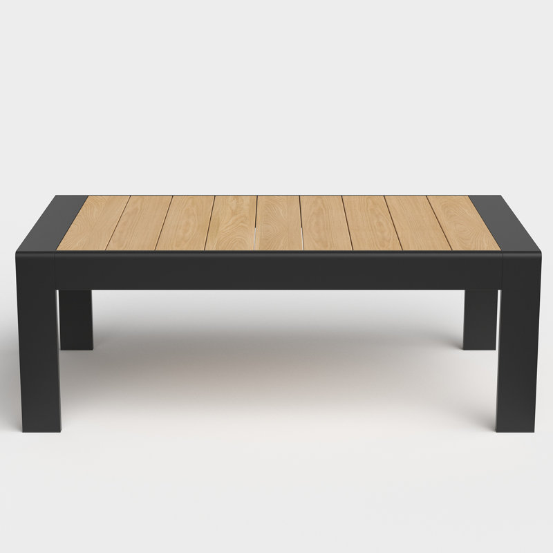Aluminum Outdoor Patio Wood Grain Coffee Table Modern Rectangle End Table