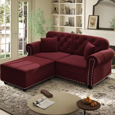 Annalease Chesterfield Sectional Sofa, Modern Farmhouse Velvet Couch With Ottoman