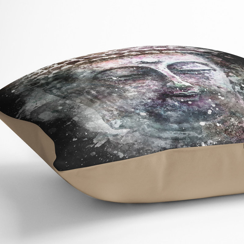 Peaceful Buddha Paint Splash Cushion with Filling, Stone, 40cm H x 40cm W x 15cm D