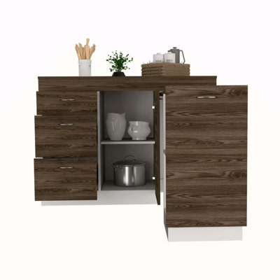 Kitchen Base Cabinet,Three Drawers, Two Internal Shelves