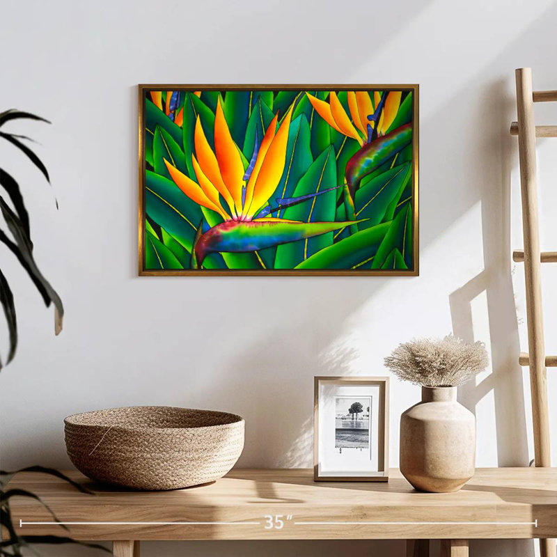 Oiseau luxuriant du paradis, 19 po x 13 po, Cadre flottant doré