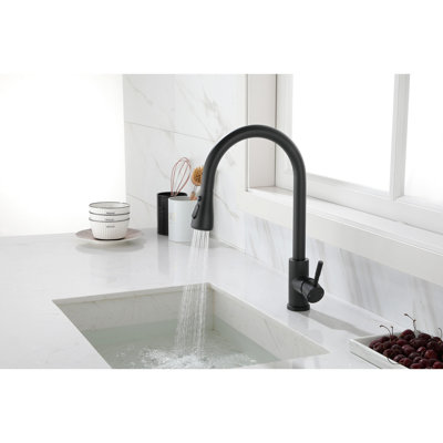 Matte Black Stainless Steel Kitchen Faucet With Pull-Out Spray, Simple And Contemporary Design For Elegant Kitchens Modern Sink Pull Out Steel, Ensures A Smooth Efficient Water Flow In Your