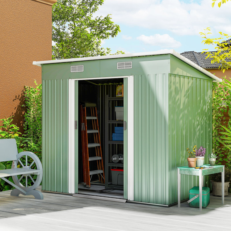 Abdulbaki 7 x 4ft Outdoor Storage Shed with Foundation Kit Light Green