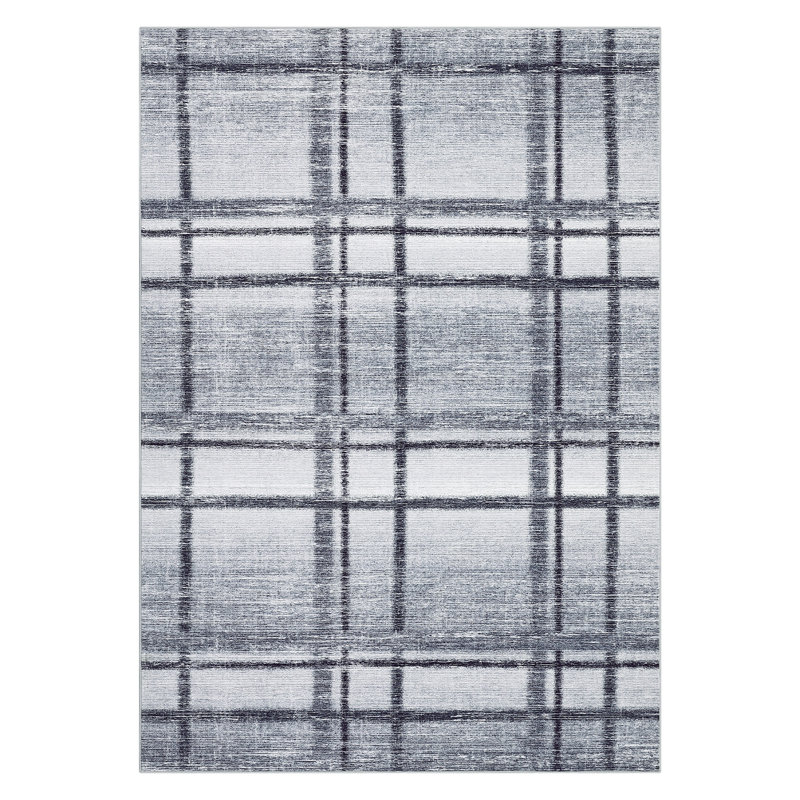 Area Rugs Modern Checkered RugsStain-Resistant Dining Room RugWashable CarpetRug for Farmhouse Living Room, Gray