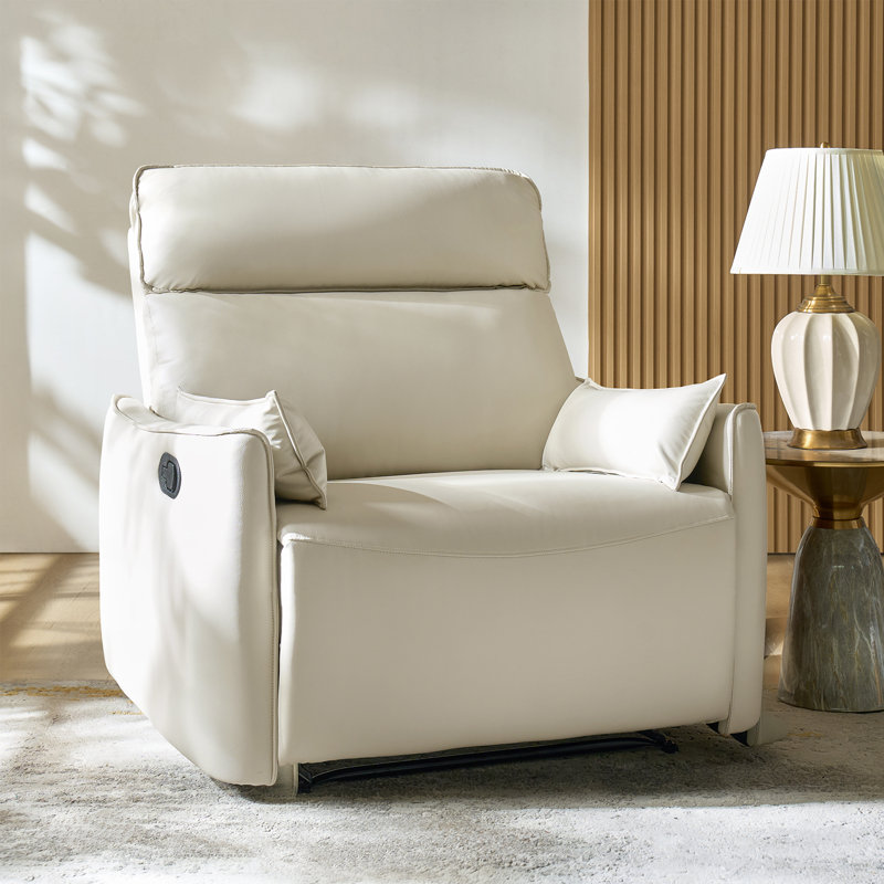 Alanson 43.5'' Faux Leather Oversized Manual Recliner, Ivory