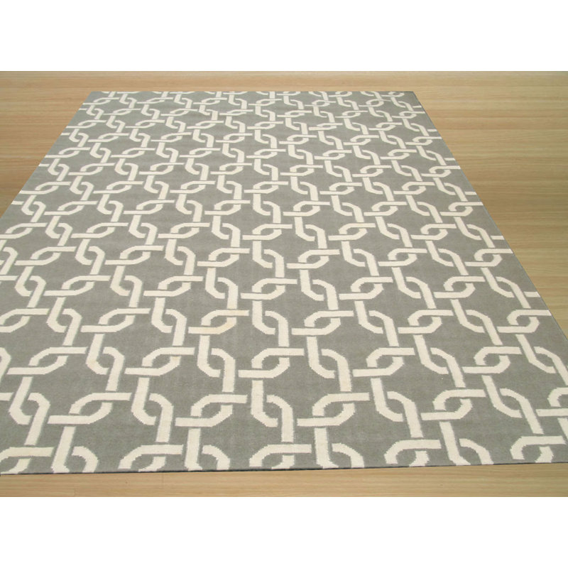 Sloane Cozy Grey Gray Flatweave Ivory Transitional Geometric Wool Area Rug, Rectangle 6' x 9'