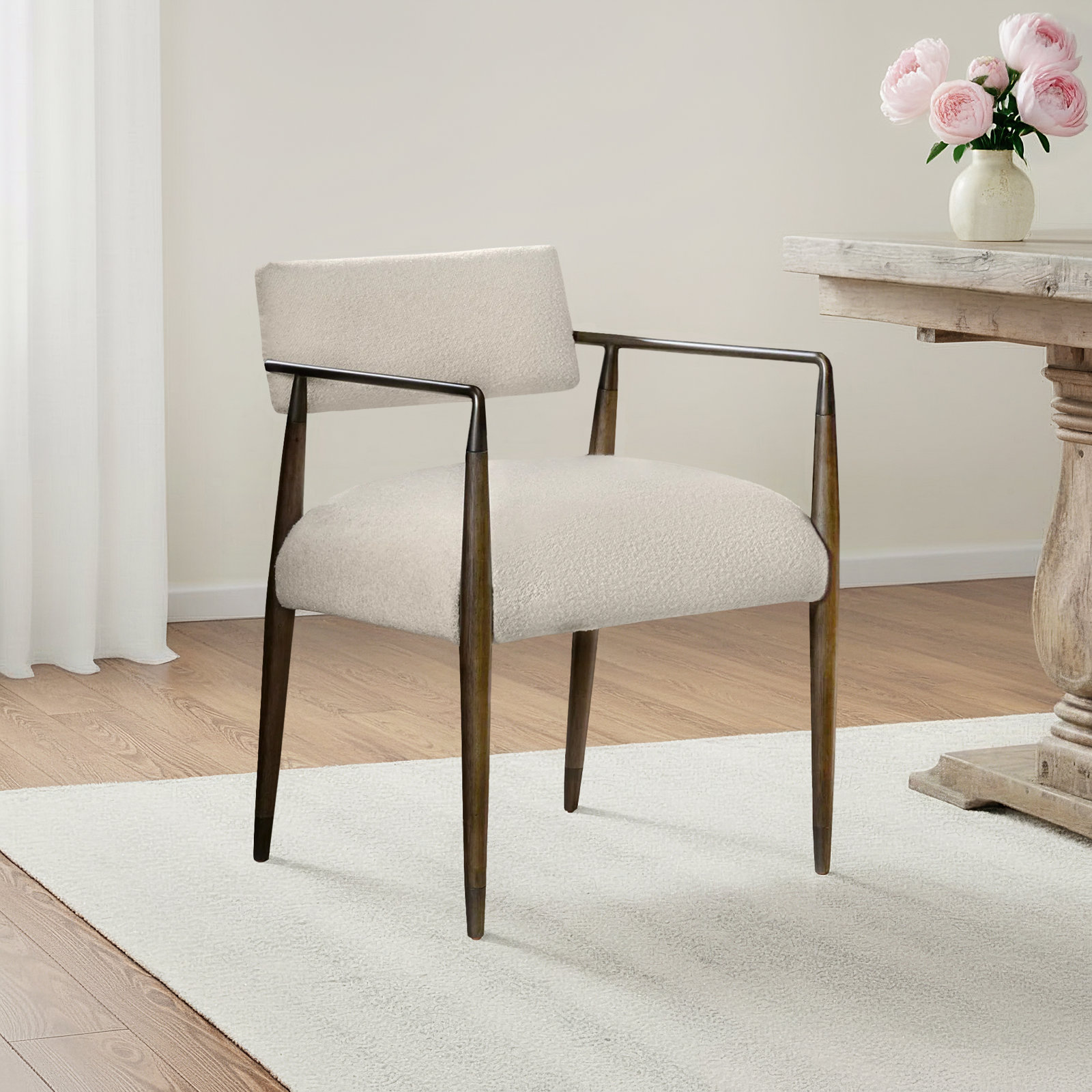 Damari Upholstered Arm Chair, Charter Oatmeal, Sierra Brown/Aged Bronze
