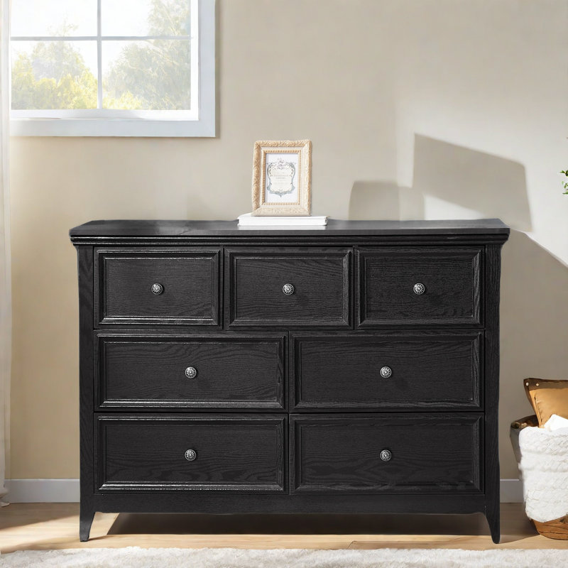 Kattan 7-Drawer Dresser with Metal Handles, Black