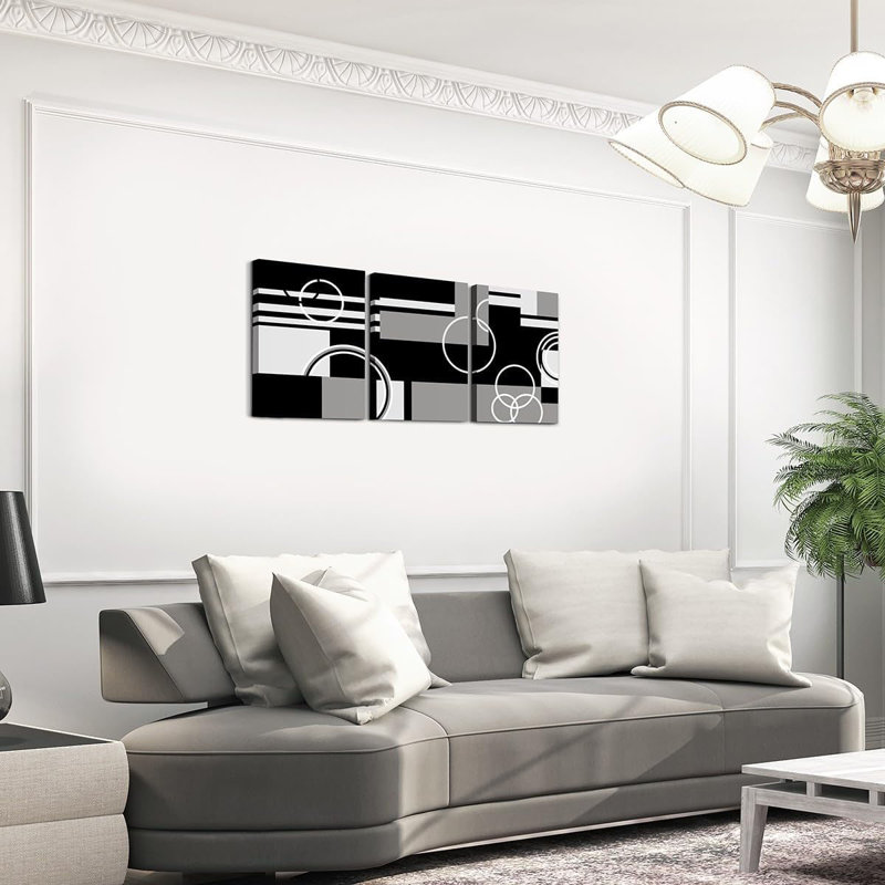3 Piece Modern Grey Black Striped Wall Decor Geometric Framed Canvas Prints 12x16 Retro Circle Swirls Canvas Wall Art Bedroom Decor Abstract Texture Color Art Poster Print for Kids Adult