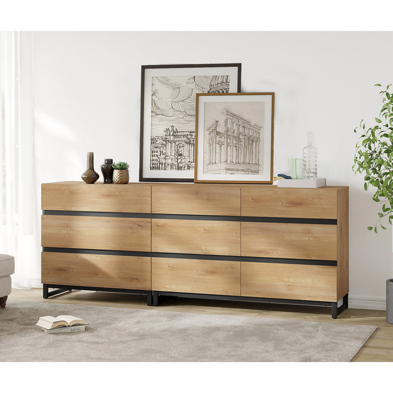 2 In 1 Dresser With 9 Drawers, Modern Chest Of Drawers With Adjustable Shelf And Metal Base, Closet Organizers And Storage Cabinet For Bedroom