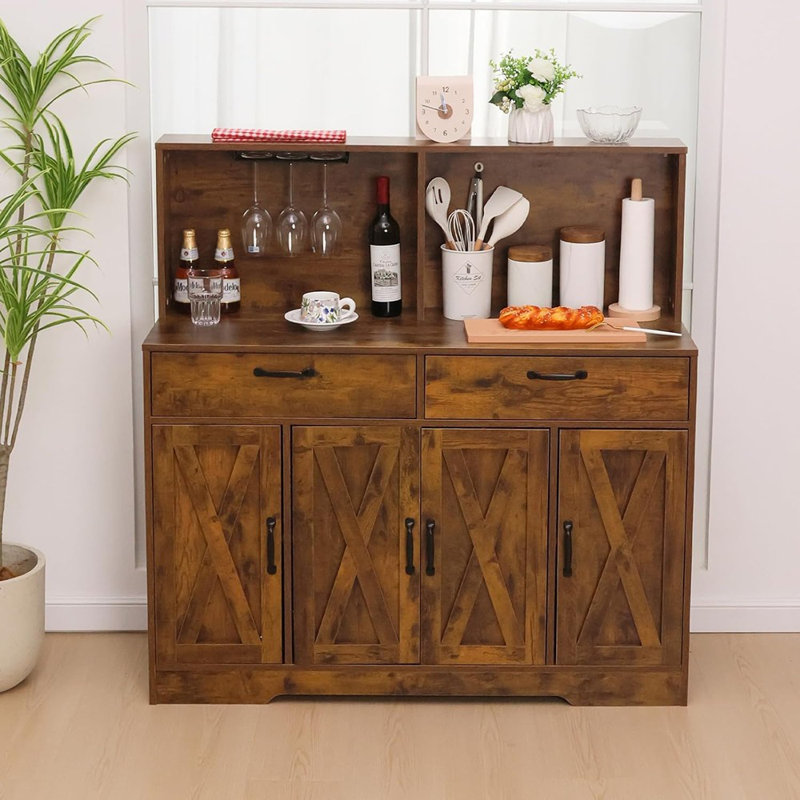 Buffet Farmhouse Coffee Bar avec portes et tablettes, brun