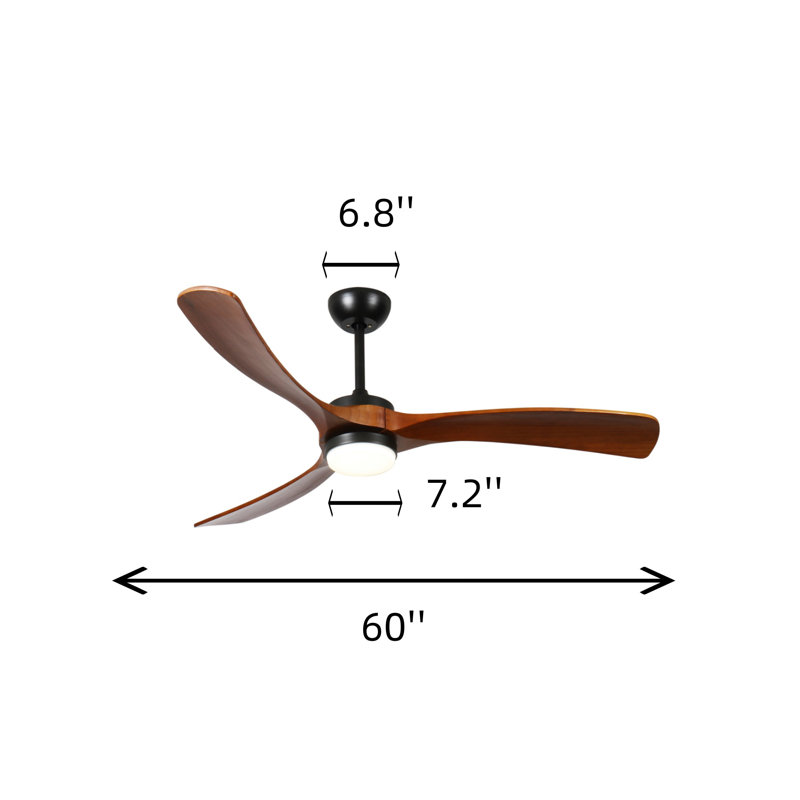 Ventilateur de plafond avec 3 pales en bois massif, 60 po de largeur