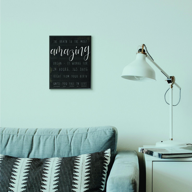 «Amazing Brain Love Black and White Inspirational Word Design», art textuel, H 14 po x l 11 po, Giclée encadrée noir minuit
