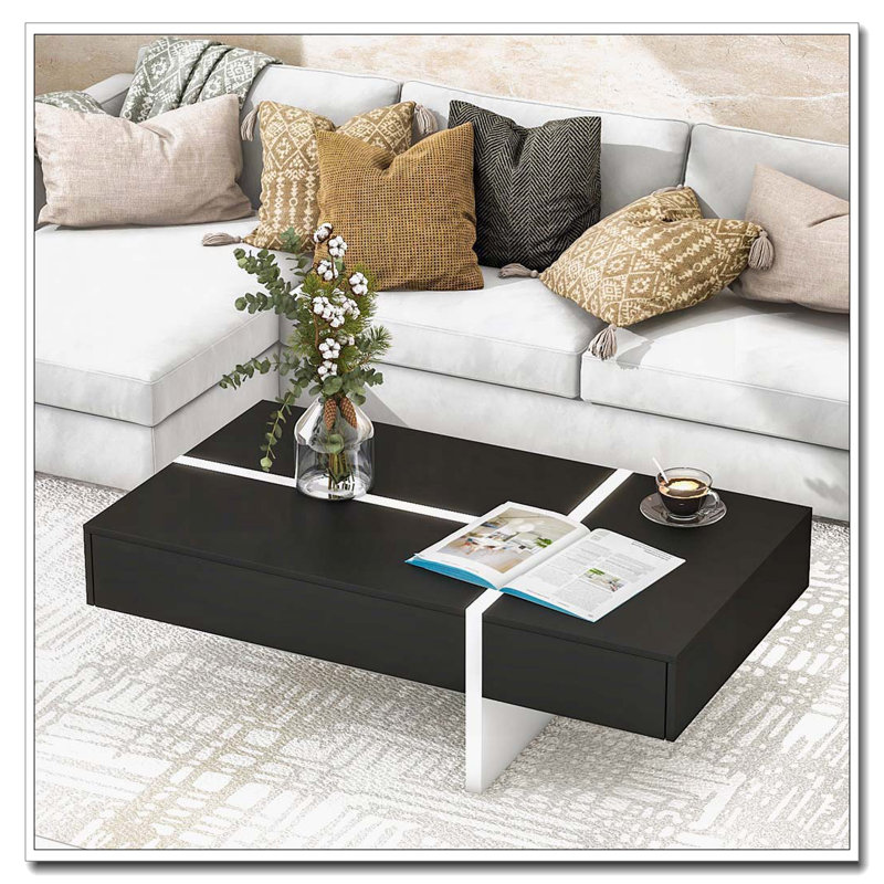 Table basse rectangulaire, Plateau noir / base blanche