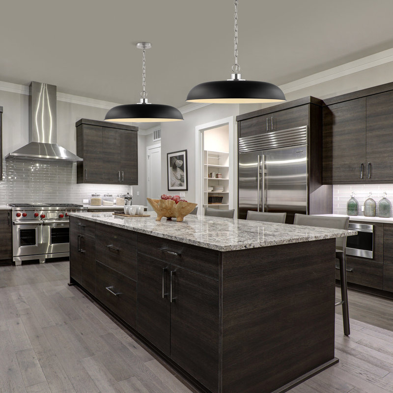 Eddy 1-Light Dimmable Steel Dome Pendant, 8" H x 24" W x 24" D, Matte Black/Polished Nickel