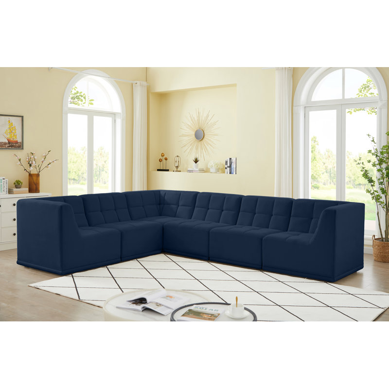 Canapé modulaire réversible en velours Hétal, Velours bleu marine