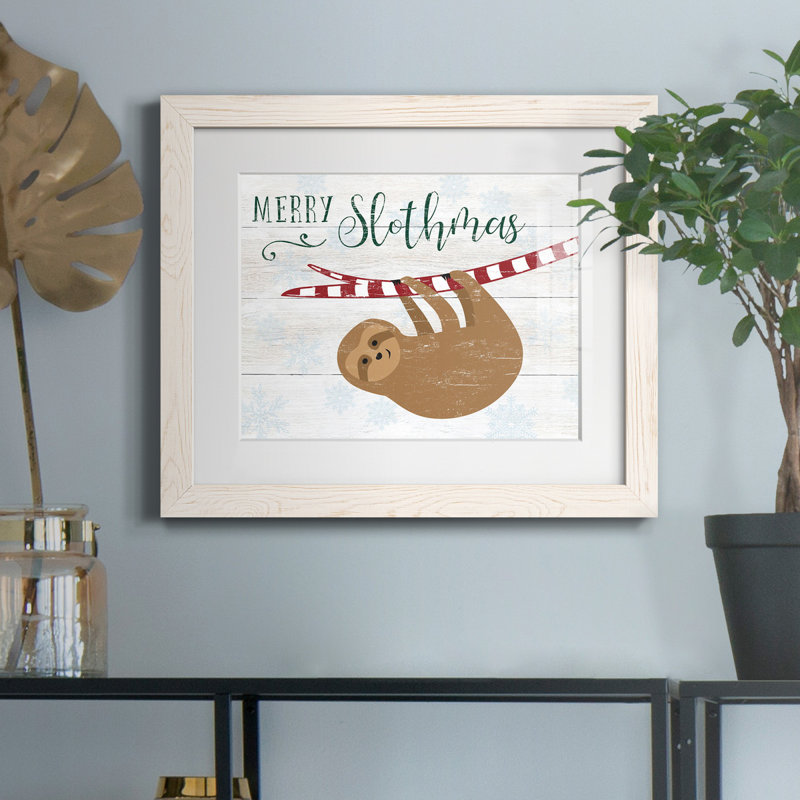 Merry Slothmas - Reproduction d'art graphique sur papier encadré, H 24 po x l 18 po x P 1,5 po, Cadre blanc, Oui