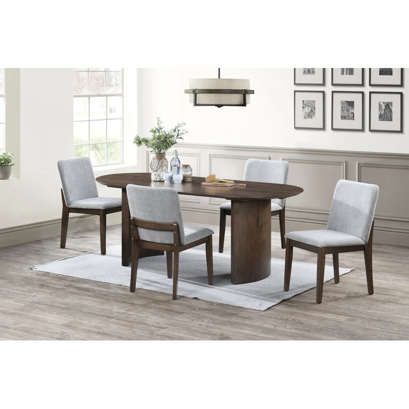 Ensemble de table de salle à manger ovale en bois 5 pièces avec 4 chaises rembourrées gris pierre Darrow, Gris