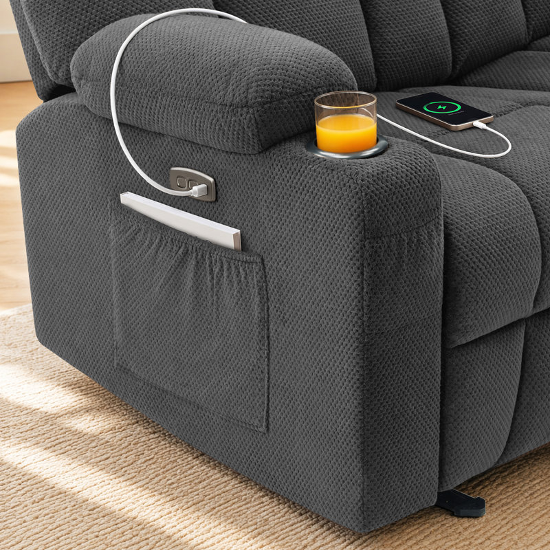 Canapé inclinable électrique 3 places Xannon, Mélange de polyester gris-brun