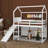 Twin Size House Loft Bed With Slide, Storage Shelves And Light, Bed Frame With Guardrail And Ladder, Climbing Ramp-2097751258