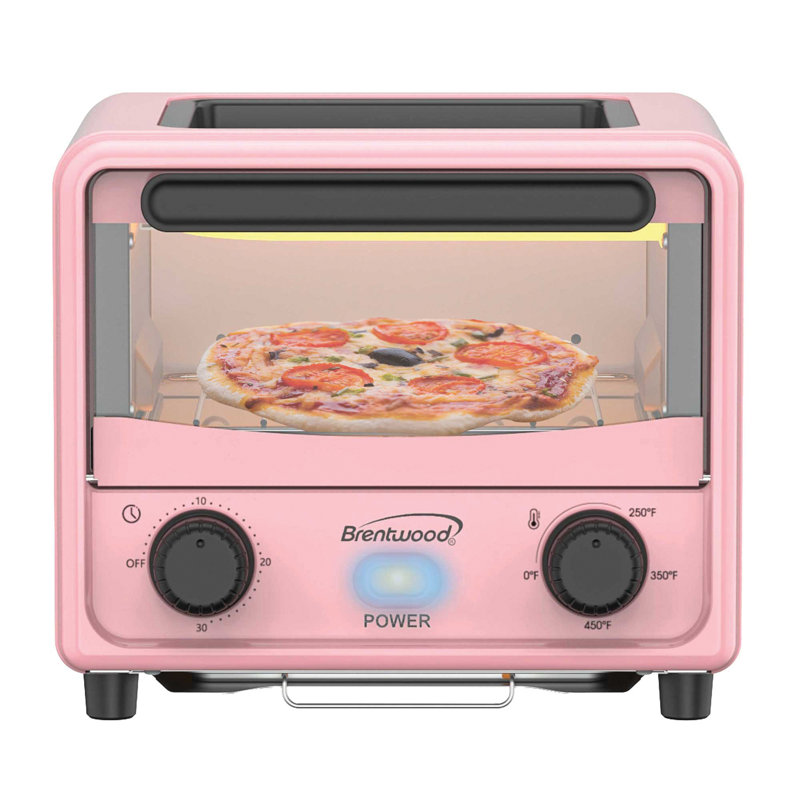 Mini Toaster Oven with Removable Non-Stick Griddle, Pink