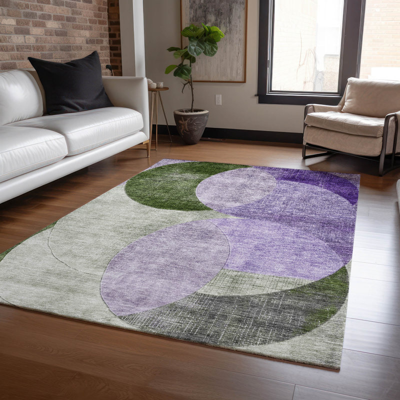 Lavender Rectangular Washable Synthetic 5' x 7' Area Rug