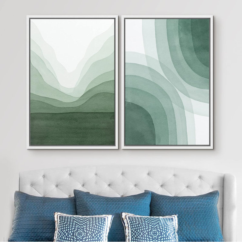 «Pastel Watercolor Green Wave Illusion», 2 pièces, Blanc, H 24 po x l 16 po