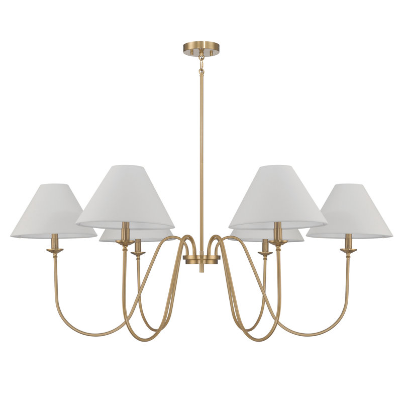 6 - Light Dimmable Classic / Traditional Chandelier, Brushed Gold, 21" H x 50" W x 50" D